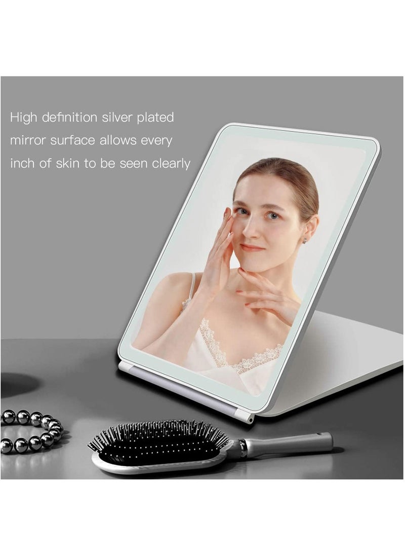 Captaintech Portable Travel Size Makeup Mirror, Foldable Compact HD Vanity Mirror 3 Color Adjustable Brightness LED Lighting, Handheld Dimmable Cosmetic Mirror, USB Rechargeable Touch Control, White - Image 2
