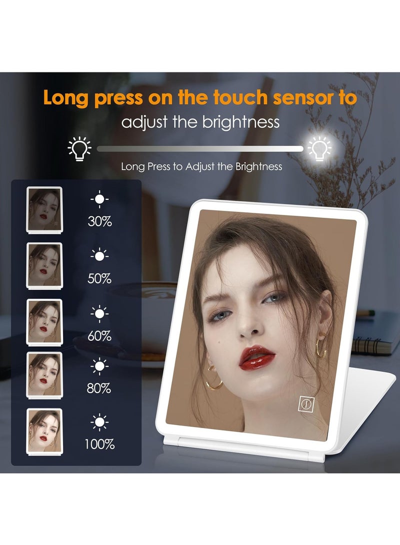 Captaintech Portable Travel Size Makeup Mirror, Foldable Compact HD Vanity Mirror 3 Color Adjustable Brightness LED Lighting, Handheld Dimmable Cosmetic Mirror, USB Rechargeable Touch Control, White - Image 5