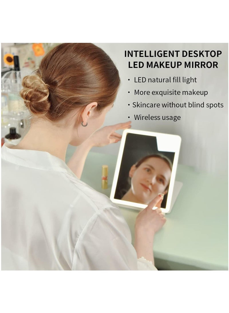 Captaintech Portable Travel Size Makeup Mirror, Foldable Compact HD Vanity Mirror 3 Color Adjustable Brightness LED Lighting, Handheld Dimmable Cosmetic Mirror, USB Rechargeable Touch Control, White - Image 4