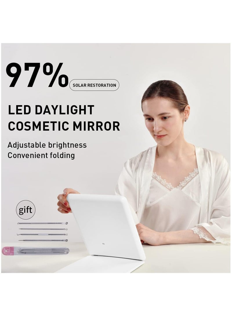 Captaintech Portable Travel Size Makeup Mirror, Foldable Compact HD Vanity Mirror 3 Color Adjustable Brightness LED Lighting, Handheld Dimmable Cosmetic Mirror, USB Rechargeable Touch Control, White - Image 3