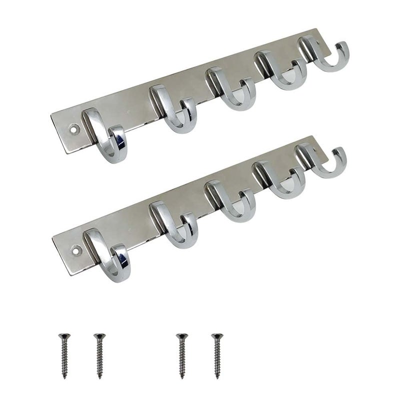 VOLO Premium 5 Pin ChromeGlossy Cloth Hanger Wall Door Hooks Rail for Hanging Clothes Bathroom Towel Hook Set Pack of 2 pcs - Image 1