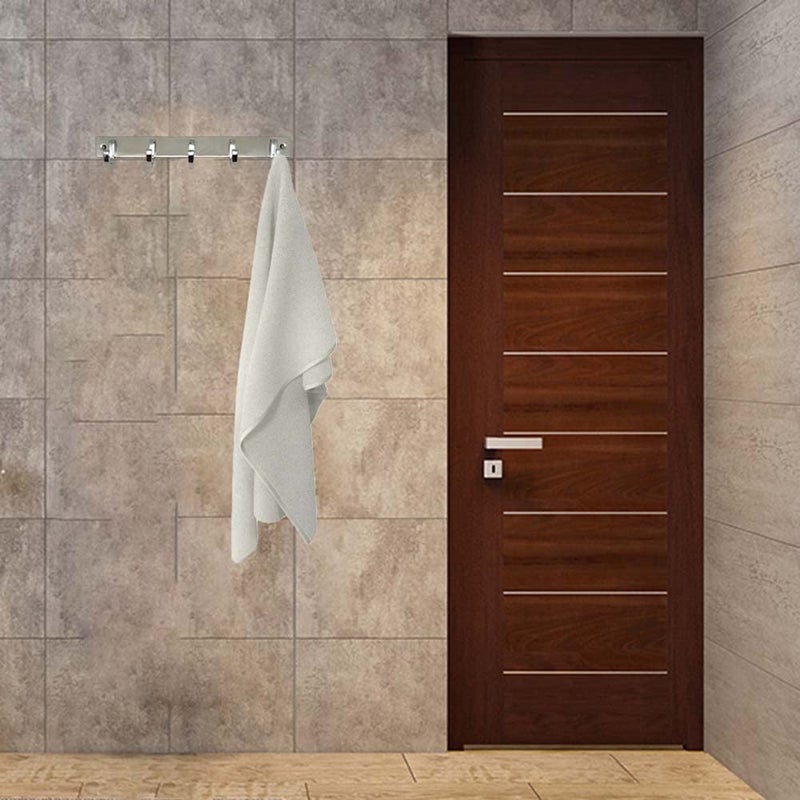 VOLO Premium 5 Pin ChromeGlossy Cloth Hanger Wall Door Hooks Rail for Hanging Clothes Bathroom Towel Hook Set Pack of 2 pcs - Image 3
