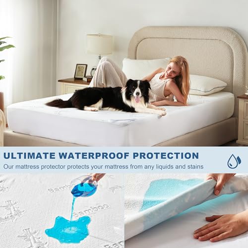 BEDLORE حامي مرتبة BEDLORE بحجم كوين مقاوم للماء، غطاء مرتبة ناعم مزود بجيب عميق 6"-18"، قابل للتنفس وبارد وصامت، وسادة مرتبة قابلة للغسل في الغسالة (أبيض) - Image 2