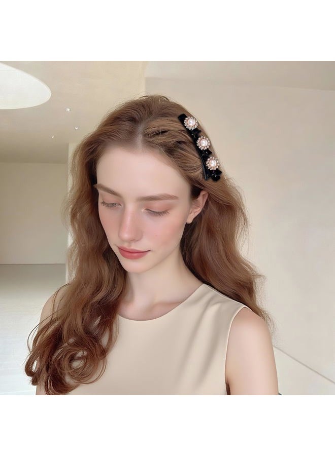 Sploziia Braided Hair Clips for Women, Sparkling Crystal Stone Pearl Barrette, 8PCS Rhinestone Decorative Barrette Clips with 3 Small Flower Hair Accessories for Women, Girls Styling Sectioning - Image 5