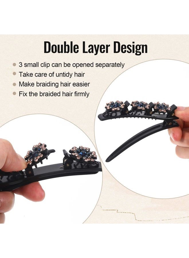 Sploziia Braided Hair Clips for Women, Sparkling Crystal Stone Pearl Barrette, 8PCS Rhinestone Decorative Barrette Clips with 3 Small Flower Hair Accessories for Women, Girls Styling Sectioning - Image 3
