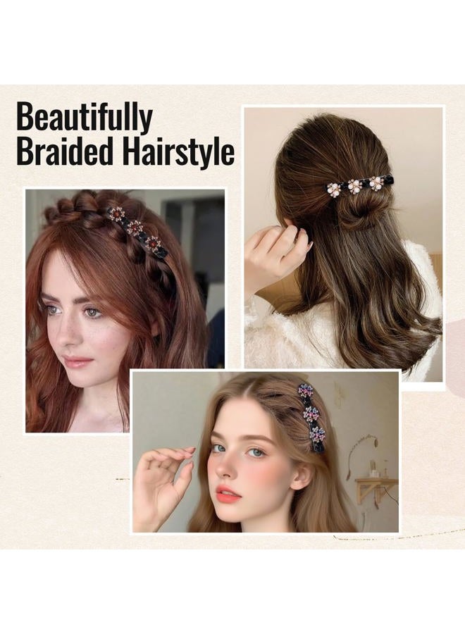 Sploziia Braided Hair Clips for Women, Sparkling Crystal Stone Pearl Barrette, 8PCS Rhinestone Decorative Barrette Clips with 3 Small Flower Hair Accessories for Women, Girls Styling Sectioning - Image 4