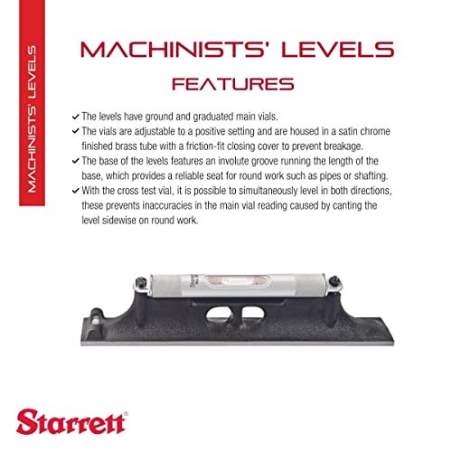 Starrett Machinists' Level with Ground and Graduated Main Vial - Ideal for Machine Shop and Tool Room Use - 12" Length, Cross Test Vial, Without Case - 98-12 - Image 2