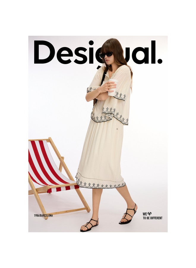 DESIGUAL ss25 New Collection Heavy Embroidered Pleated Umbrella Hem Skirt - Image 4