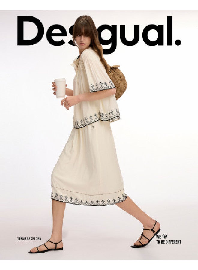 DESIGUAL ss25 New Collection Heavy Embroidered Pleated Umbrella Hem Skirt - Image 1