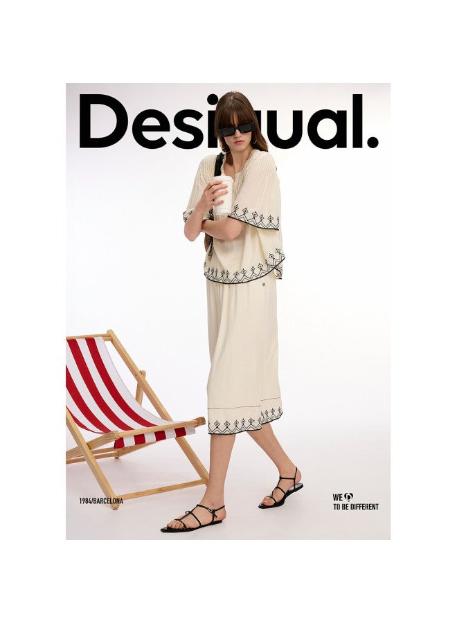 DESIGUAL ss25 New Collection Heavy Embroidered Pleated Umbrella Hem Skirt - Image 5