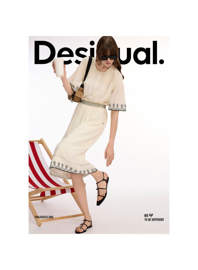 DESIGUAL ss25 New Collection Heavy Embroidered Pleated Umbrella Hem Skirt - Image 3