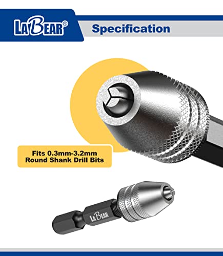 LABEAR - Drill Chuck Keyless Mini Adapter ¼ Inch Hex Shank | 0.3-3.2mm Capacity for Micro Drill Bits For Cordless Screwdrivers, Drills, and Power DIY Tools - Image 4