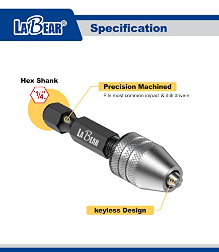 LABEAR - Drill Chuck Keyless Mini Adapter ¼ Inch Hex Shank | 0.3-3.2mm Capacity for Micro Drill Bits For Cordless Screwdrivers, Drills, and Power DIY Tools - Image 3
