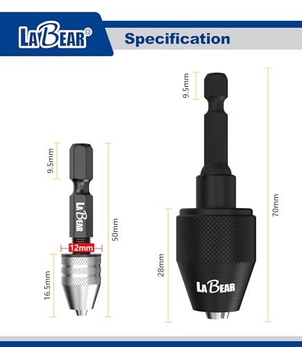LABEAR - Drill Chuck Keyless Mini Adapter ¼ Inch Hex Shank | 0.3-3.2mm Capacity for Micro Drill Bits For Cordless Screwdrivers, Drills, and Power DIY Tools - Image 2