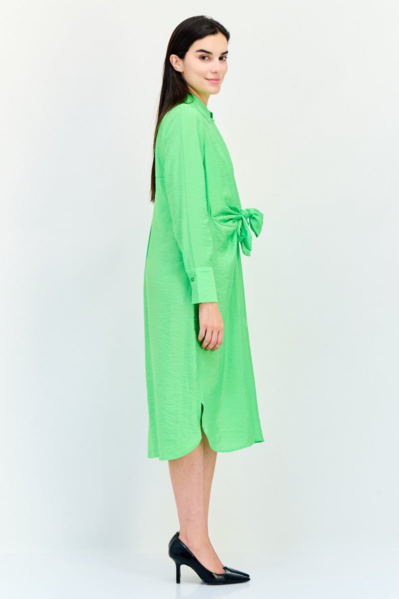 bebe Women Plain Tie Waist Midi Dress, Lime Green - Image 4