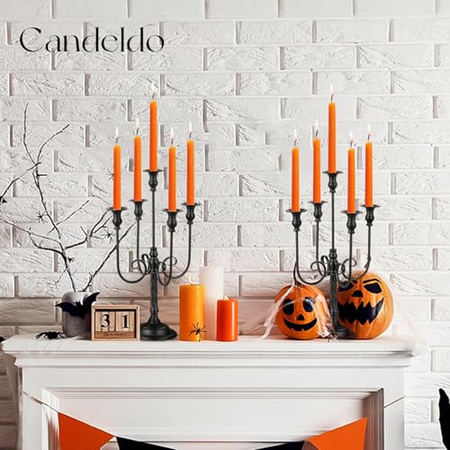 Candeldo Black Candelabra Halloween Decorations: 20 Inches Gothic Candle Holder 5 Arm Metal Candlestick Stand for Table Fireplace Victorian Decor Set of 2 - Image 2