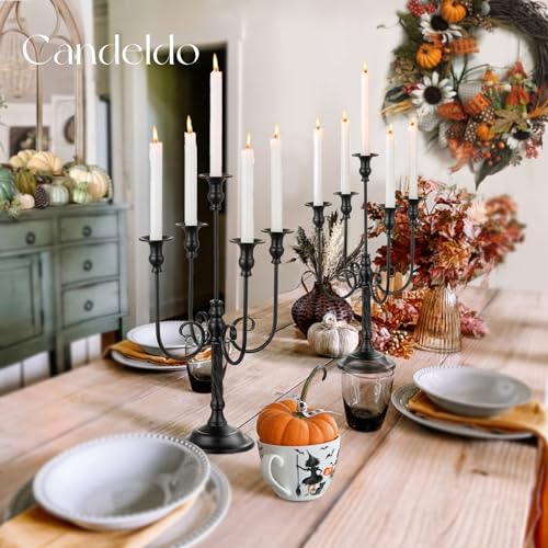 Candeldo Black Candelabra Halloween Decorations: 20 Inches Gothic Candle Holder 5 Arm Metal Candlestick Stand for Table Fireplace Victorian Decor Set of 2 - Image 3