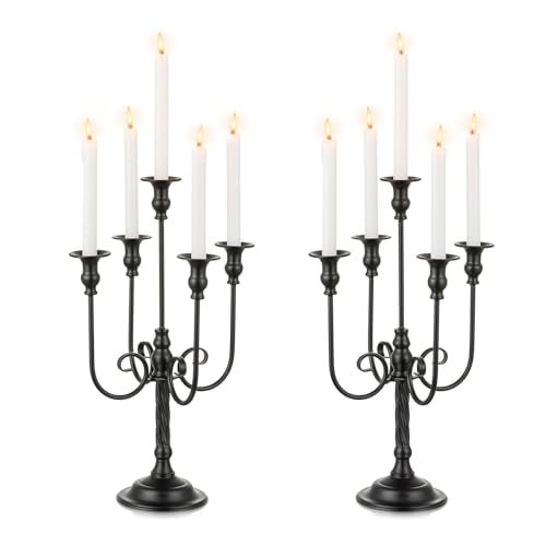 Candeldo Black Candelabra Halloween Decorations: 20 Inches Gothic Candle Holder 5 Arm Metal Candlestick Stand for Table Fireplace Victorian Decor Set of 2 - Image 1