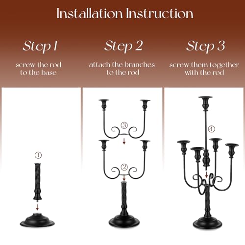 Candeldo Black Candelabra Halloween Decorations: 20 Inches Gothic Candle Holder 5 Arm Metal Candlestick Stand for Table Fireplace Victorian Decor Set of 2 - Image 5