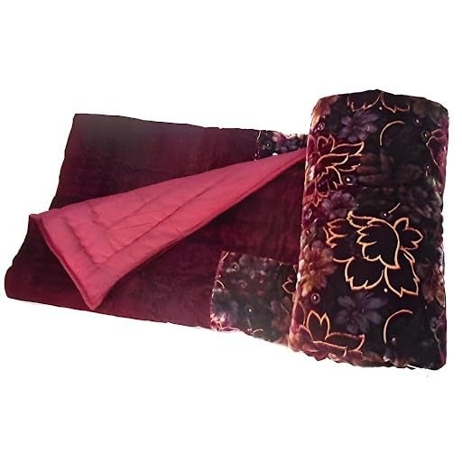 Slickcomfort Bombay Velvet Cloth Double Bed Quilt Jaipuri Razai Shaneel Rajai/Floral Print Design with Gold Print Quilts Blankets Razai for Home  - Image 2