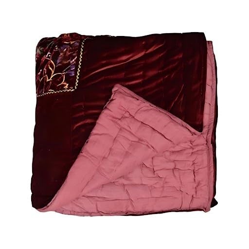 Slickcomfort Bombay Velvet Cloth Double Bed Quilt Jaipuri Razai Shaneel Rajai/Floral Print Design with Gold Print Quilts Blankets Razai for Home  - Image 3