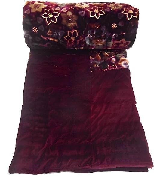 Slickcomfort Bombay Velvet Cloth Double Bed Quilt Jaipuri Razai Shaneel Rajai/Floral Print Design with Gold Print Quilts Blankets Razai for Home  - Image 5
