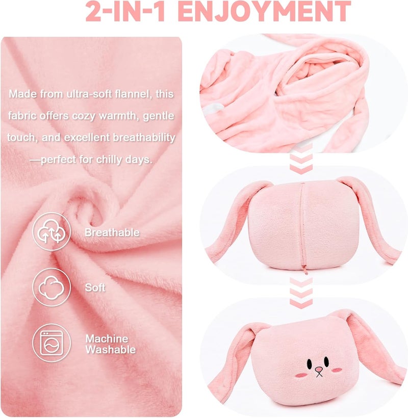 IFNOW Wearable Blanket Hoodie Kids, Oversized Fleece Blanket Sweatshirt Christmas Birthday Gifts for Boys, Girls, Teen Hoodie with Portable Foldable Blanket Pillow, Animal Embroidery 5-15 Years Rabbit - Image 5