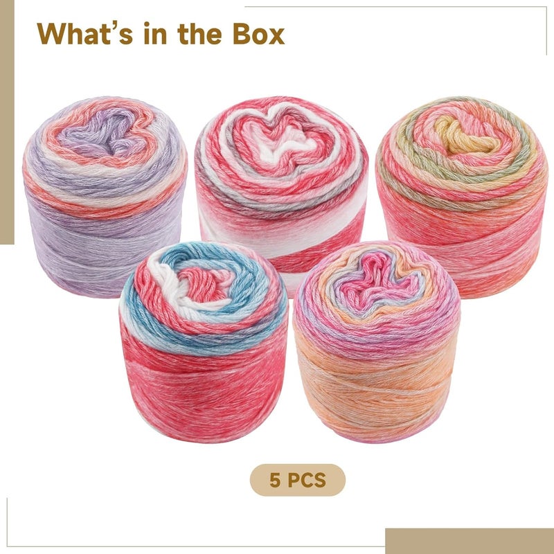 Cake Yarns 5 Rolls, Ombre Wool Blend for Crochet, Knitting Yarn in Variegated Colors, Ideal for Blankets,DIY Crafts and Scarves - Image 2