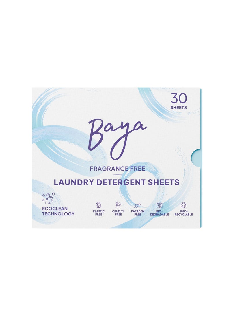 Baya Laundry Detergent Sheets Fragrance Free 30 Sheets (171g) - Image 1