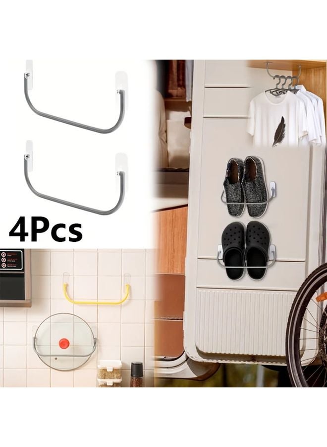 4 قطع رف أحذية رمادي قابل للطي للحائط موفر للمساحة مع خطاطيف - Image 2