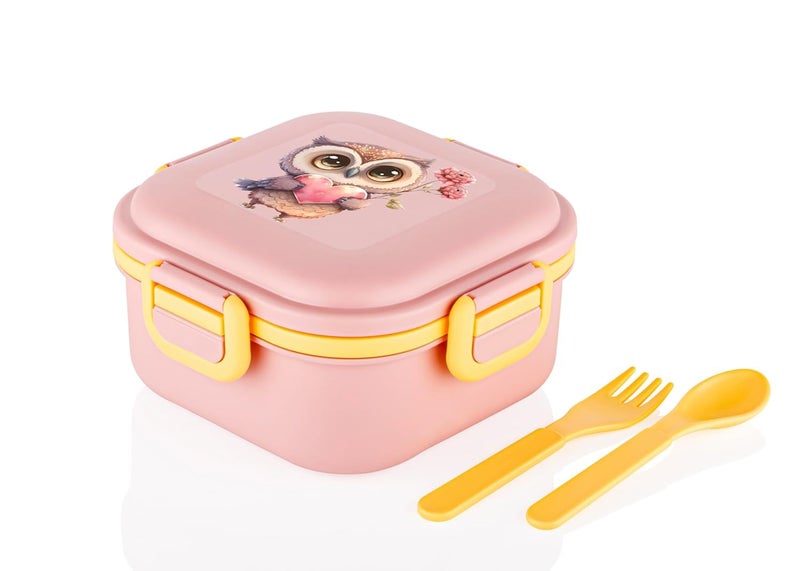 Relanta Quick Bite Dino Delight Lunch Box with 3 Compartment Fork & Spoon BPA Free Food Grade Ideal for Kids School, Picnic & Outdoor- 800ml Blue, Plastic (Peach) - Image 1