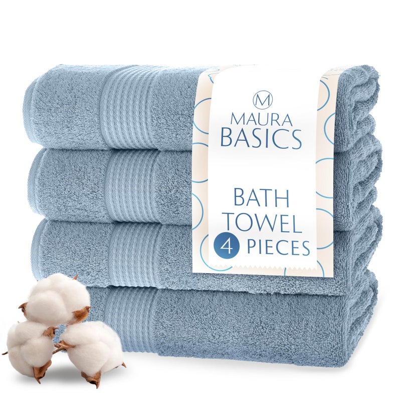 MAURA Basics Performance Bath Towels 100 Turkish Cotton with Hook Loops Extra Large Luxury Absorbent Plush Towel Sets for Bathroom Daily Use American Standard Size 27x54 Blue Gray