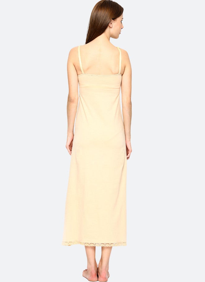 Red Rose RedRose Cotton Sleeveless Full Length Maxi Nighty Slip in Beige - Image 5