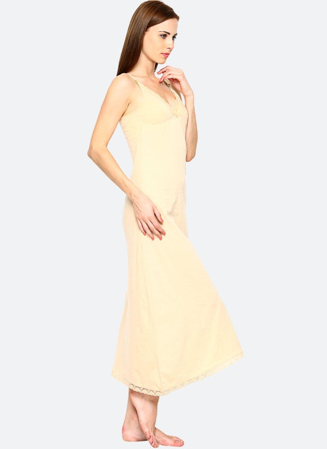 Red Rose RedRose Cotton Sleeveless Full Length Maxi Nighty Slip in Beige - Image 3