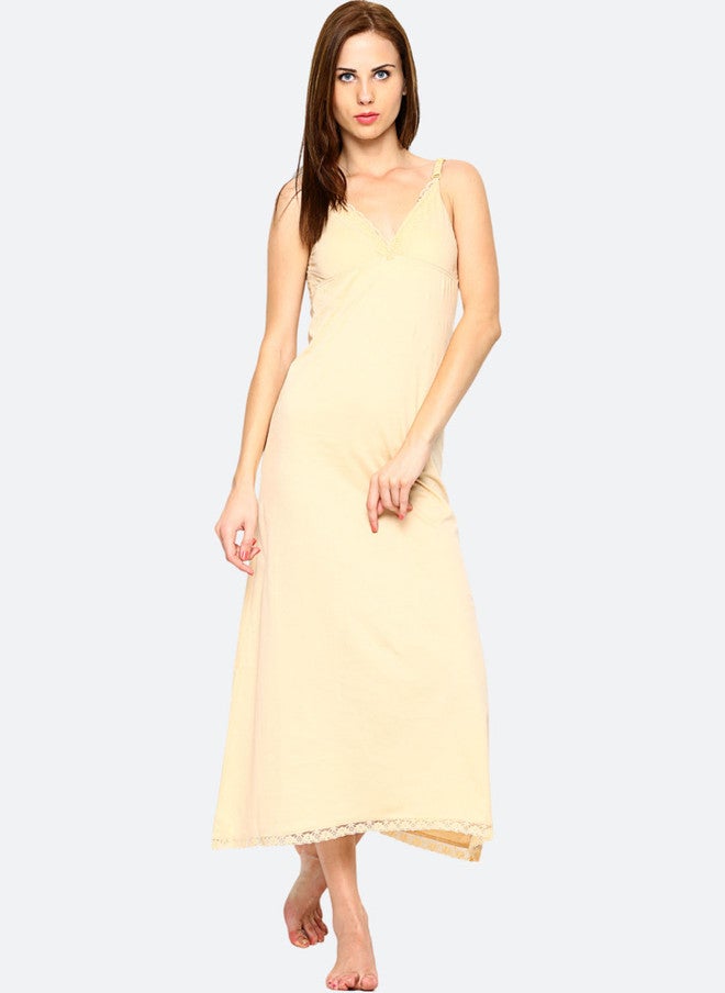 Red Rose RedRose Cotton Sleeveless Full Length Maxi Nighty Slip in Beige - Image 1