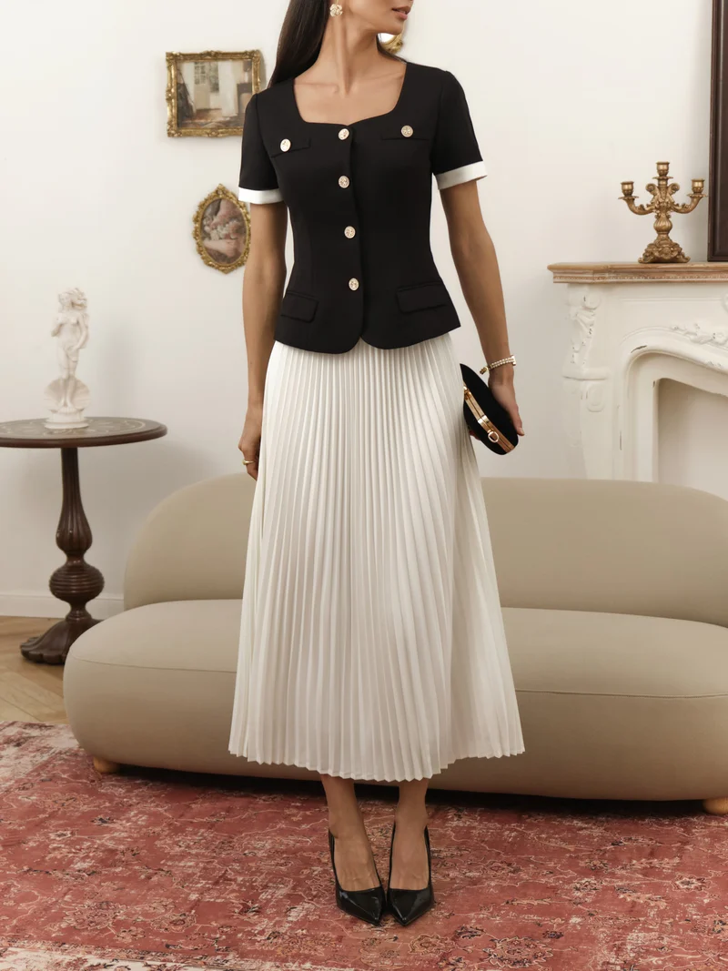 Lichi Vintage style blouse with short sleeves