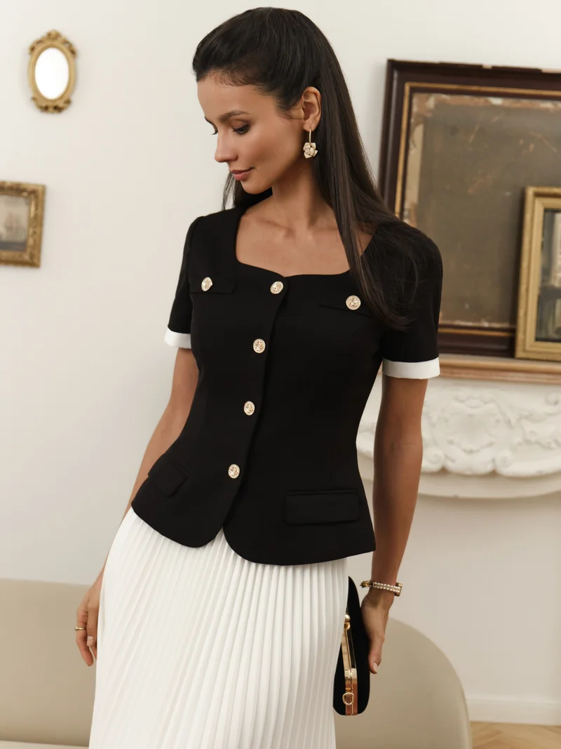 Lichi Vintage style blouse with short sleeves