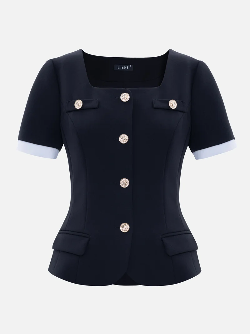 Lichi Vintage style blouse with short sleeves