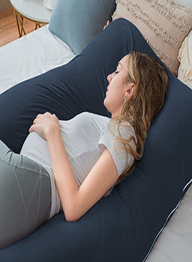 Texlux وسادة حمل على شكل حرف U من تيكسلوكس، بغطاء قطني بسحاب، لون أزرق داكن - Image 1