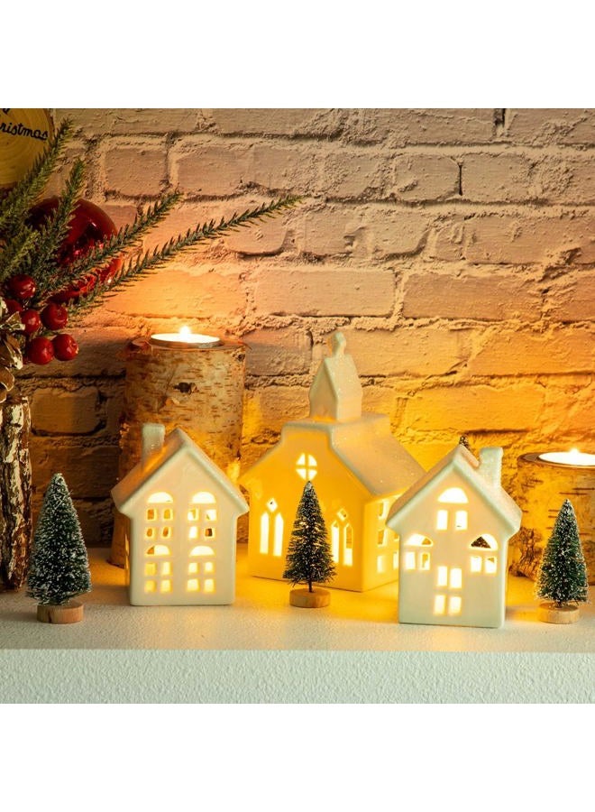 Mwfus 7pcs christmas miniature porcelain village sets table figurine LED porcelain home miniature christmas figures ornaments table top coat decor - Image 2