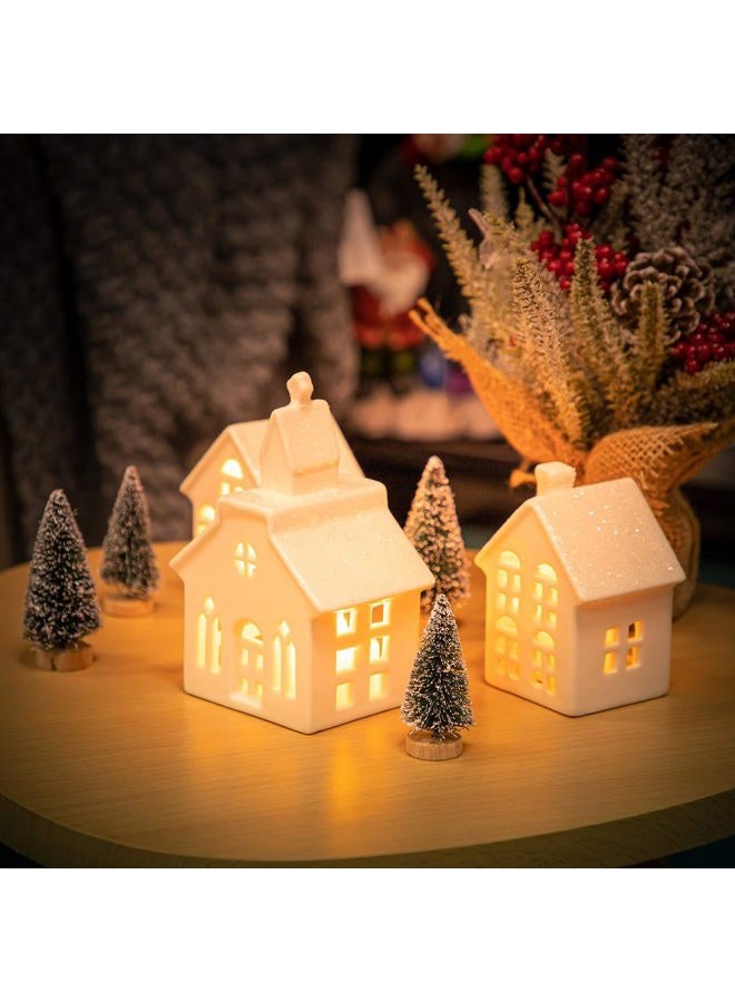 Mwfus 7pcs christmas miniature porcelain village sets table figurine LED porcelain home miniature christmas figures ornaments table top coat decor - Image 3