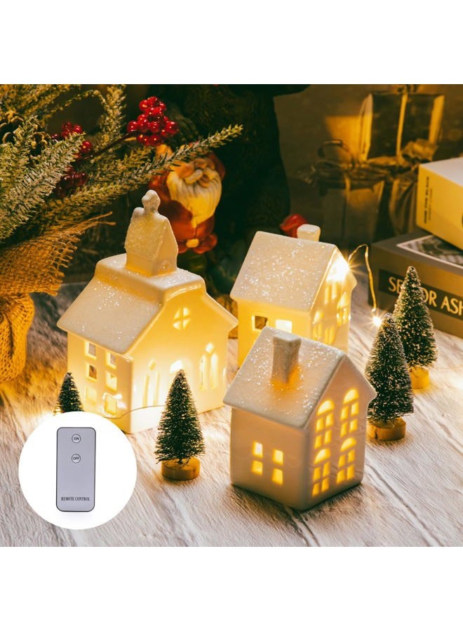 Mwfus 7pcs christmas miniature porcelain village sets table figurine LED porcelain home miniature christmas figures ornaments table top coat decor - Image 1