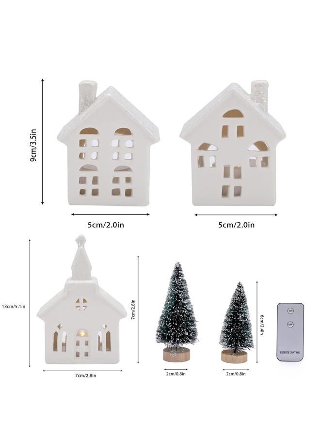 Mwfus 7pcs christmas miniature porcelain village sets table figurine LED porcelain home miniature christmas figures ornaments table top coat decor - Image 5