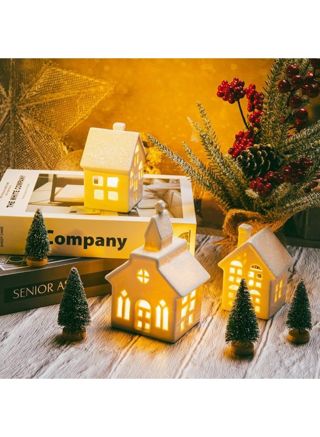 Mwfus 7pcs christmas miniature porcelain village sets table figurine LED porcelain home miniature christmas figures ornaments table top coat decor - Image 4