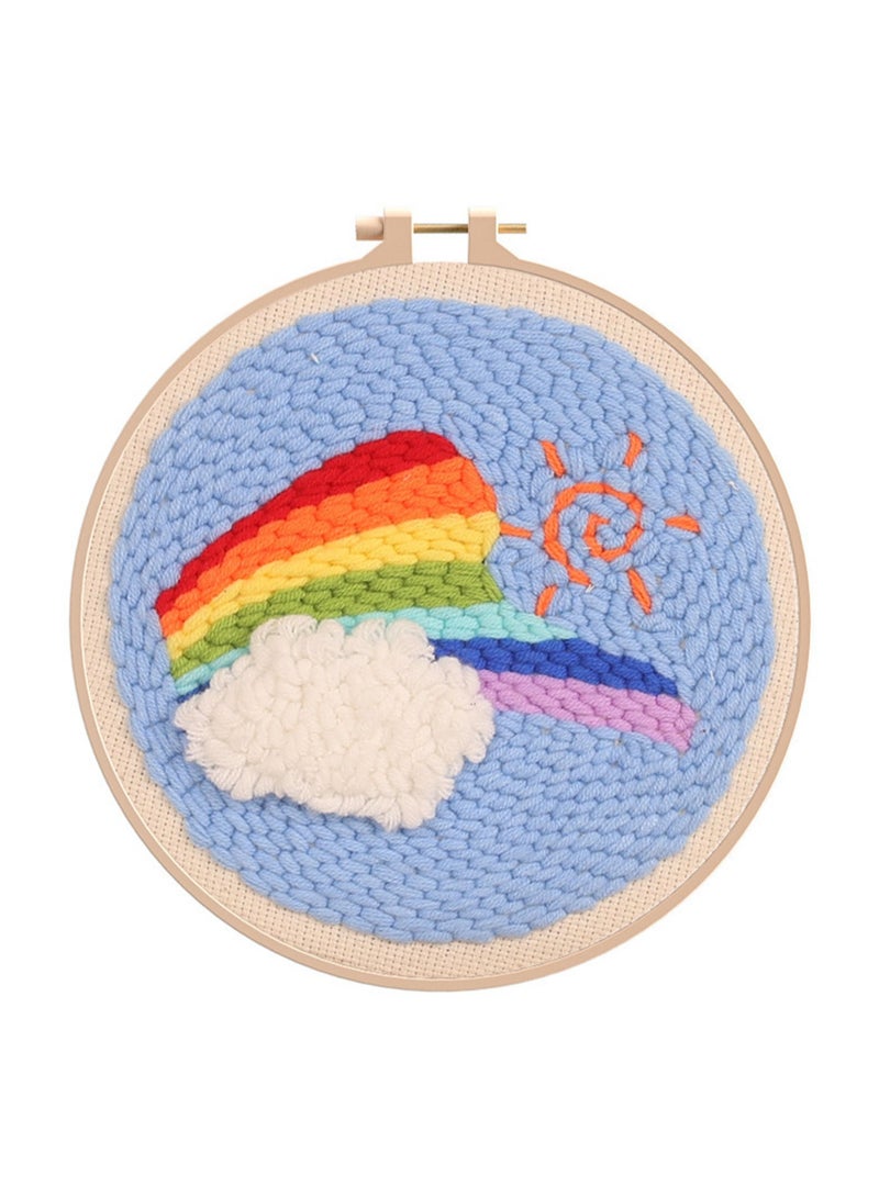 DIY Punch Needle Kit, Cute Cartoon Patterns for Beginners, 20x20cm Hoop Embroidery Punch Needle Beginner Craft Kit, Easy to Make for Adults and Children, Ideal Decorative Gift, Instructions Included - Image 1