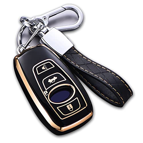 Cacacar for Subaru Key Fob Cover with Keychain, for Forester Outback BRZ Legacy CrossTrek Premium Soft TPU 360 Degree Protection Key Case Remote Key Holder (Size B-Black) - Image 1