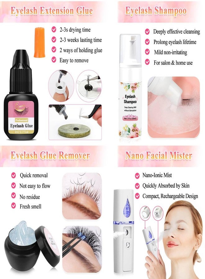 Tetutor Lash Kits Extensions Kit for Beginners, Eyelash Lash Extension Kit for Beginners with Lash Mannequin Head, Lash Extension Practice Kit Starter Kit with Everything USB Fan, Lash Glue, Shampoo - Image 4