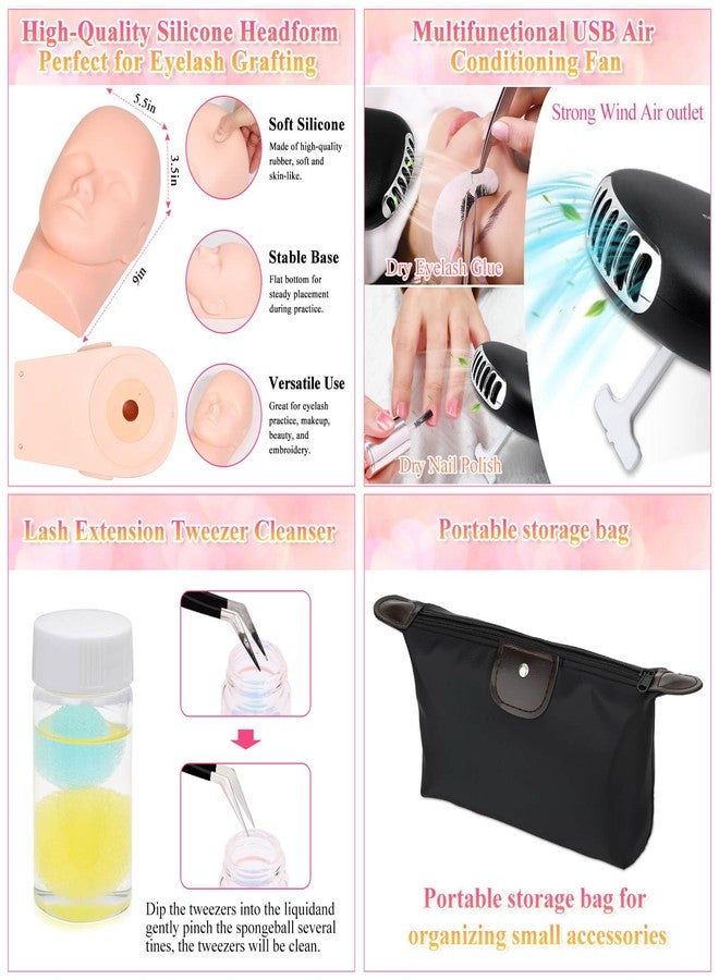 Tetutor Lash Kits Extensions Kit for Beginners, Eyelash Lash Extension Kit for Beginners with Lash Mannequin Head, Lash Extension Practice Kit Starter Kit with Everything USB Fan, Lash Glue, Shampoo - Image 5