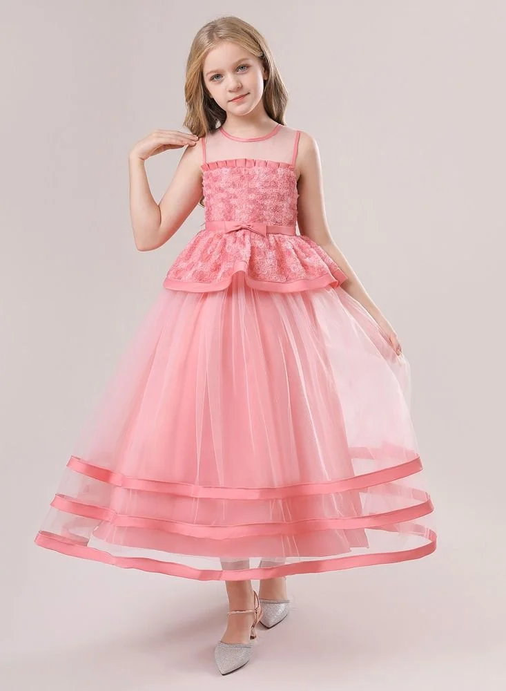 بيبي كلو Pink layered hem mesh party dress for girls