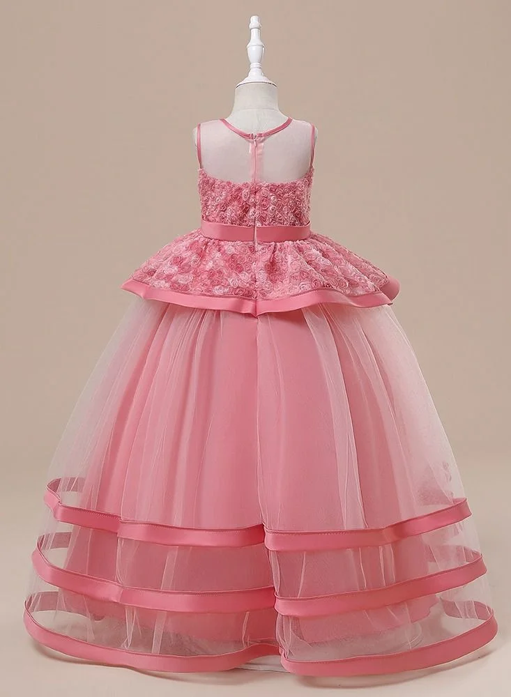 بيبي كلو Pink layered hem mesh party dress for girls